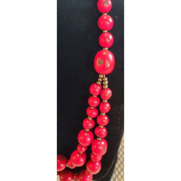 ACAI Seed Necklace Red Beads Handmade In Ecuador 17.5" - Picture 2 of 4